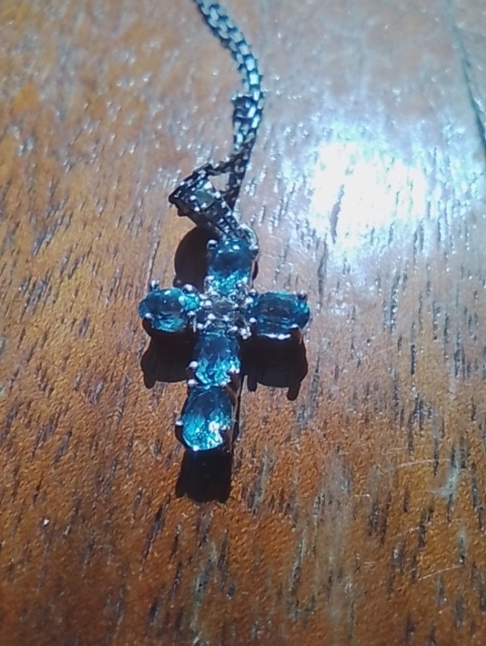 Blue Topaz Cross Pendant Necklace